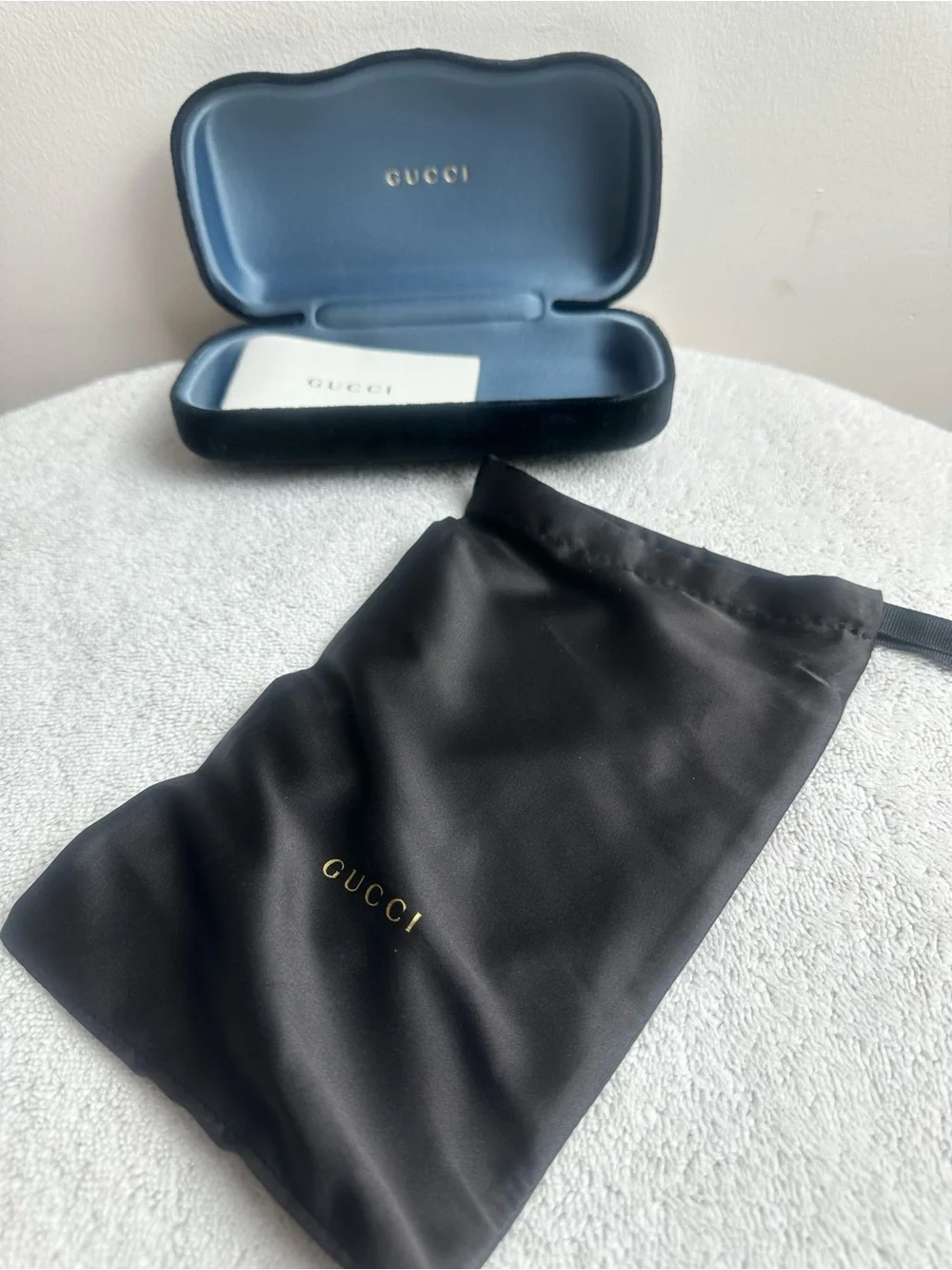 Gucci Black Velvet Eyewear Case with Drawstring Pouch